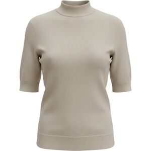 PLST Mock Neck Short Sleeve Sweater Women M Beige Knit Top Minimalist 36-4201104